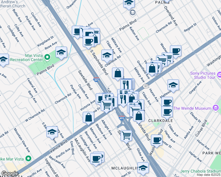 map of restaurants, bars, coffee shops, grocery stores, and more near 3720 Tuller Avenue in Los Angeles