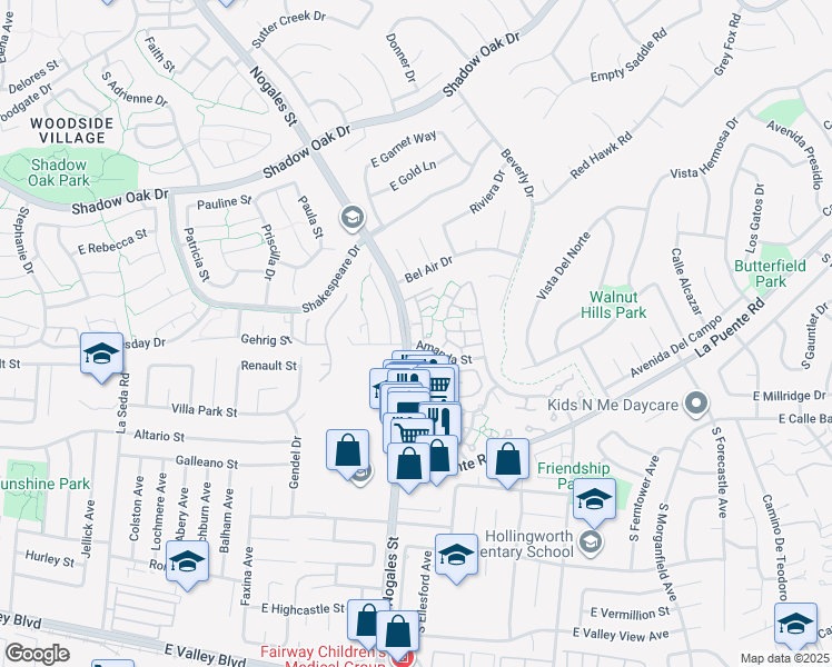 map of restaurants, bars, coffee shops, grocery stores, and more near 3610 Nogales Street in West Covina