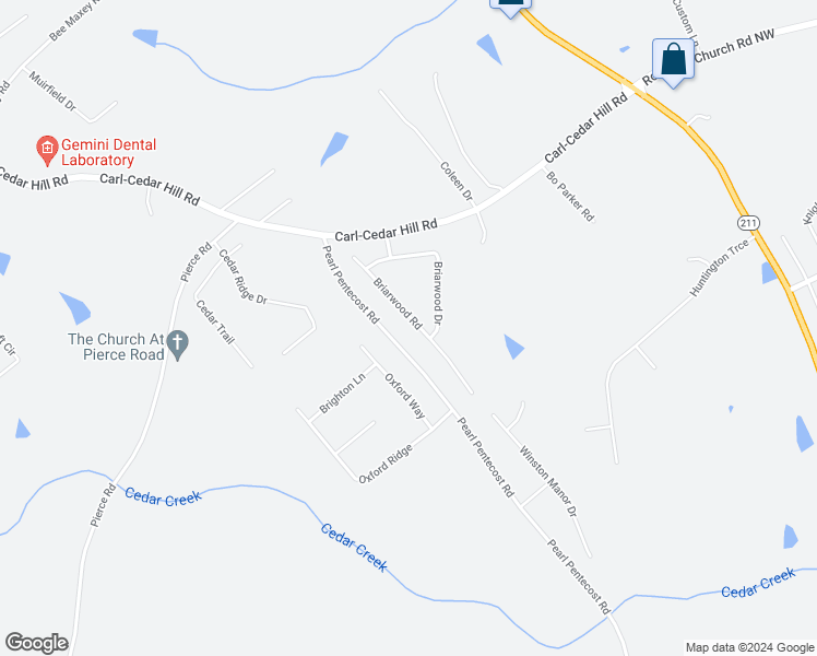 map of restaurants, bars, coffee shops, grocery stores, and more near 423 Briarwood Road in Winder