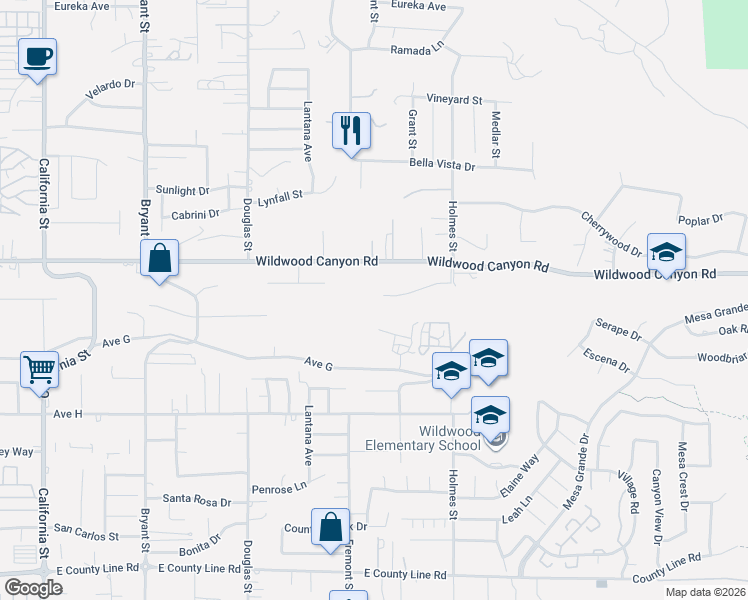 map of restaurants, bars, coffee shops, grocery stores, and more near in Yucaipa