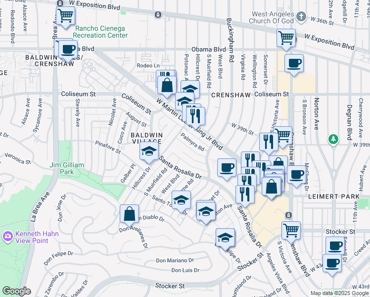 map of restaurants, bars, coffee shops, grocery stores, and more near 4131 Palmwood Drive in Los Angeles