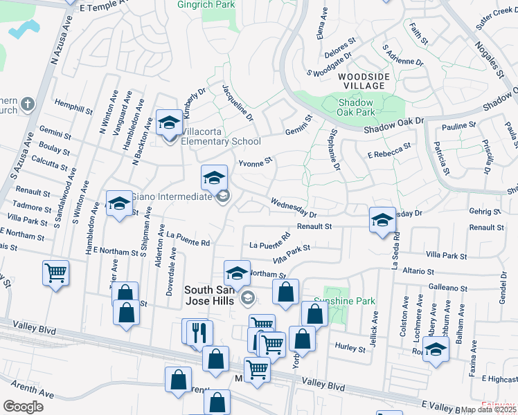 map of restaurants, bars, coffee shops, grocery stores, and more near 1850 Connecticut Street in West Covina