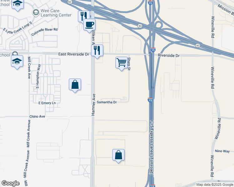 map of restaurants, bars, coffee shops, grocery stores, and more near 4000 Hamner Avenue in Eastvale
