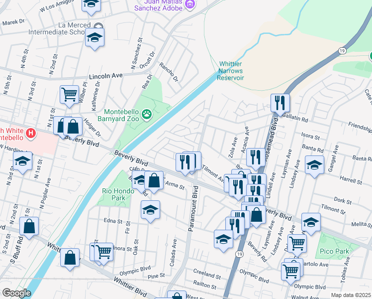 map of restaurants, bars, coffee shops, grocery stores, and more near 8509 Beverly Park Place in Pico Rivera