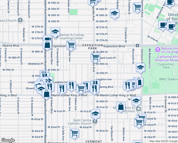 map of restaurants, bars, coffee shops, grocery stores, and more near 3927 Normandie Avenue in Los Angeles
