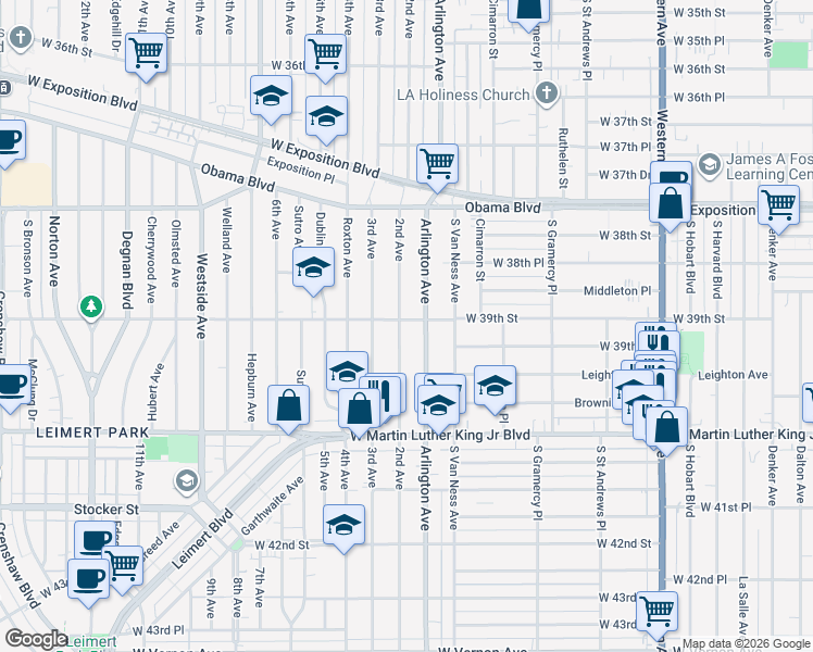 map of restaurants, bars, coffee shops, grocery stores, and more near 3913 Arlington Avenue in Los Angeles