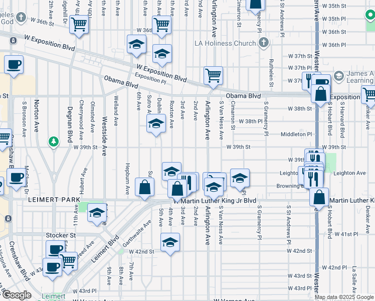 map of restaurants, bars, coffee shops, grocery stores, and more near 3916 3rd Avenue in Los Angeles