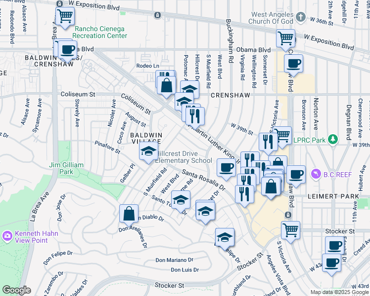 map of restaurants, bars, coffee shops, grocery stores, and more near 4115 Palmwood Drive in Los Angeles
