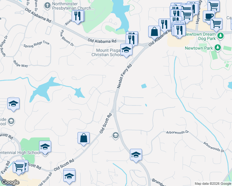 map of restaurants, bars, coffee shops, grocery stores, and more near 605 Saint Regis Lane in Alpharetta