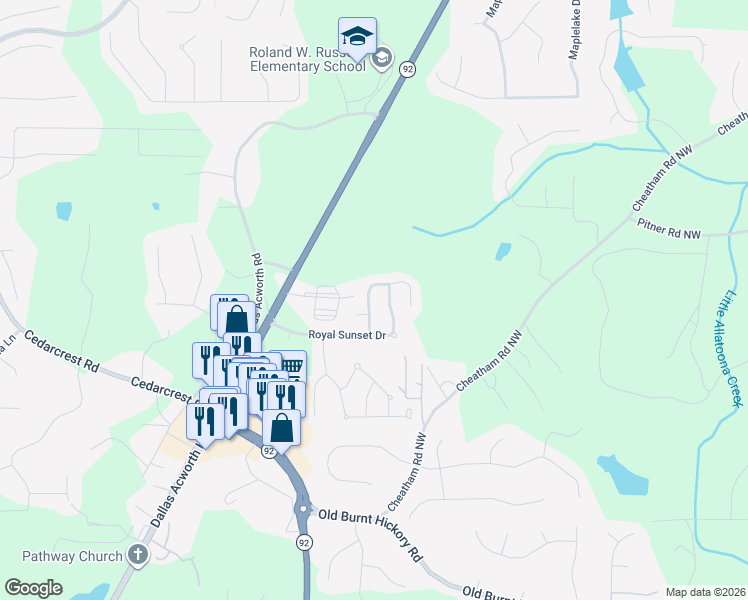 map of restaurants, bars, coffee shops, grocery stores, and more near 60 Mary Wallace Way in Dallas