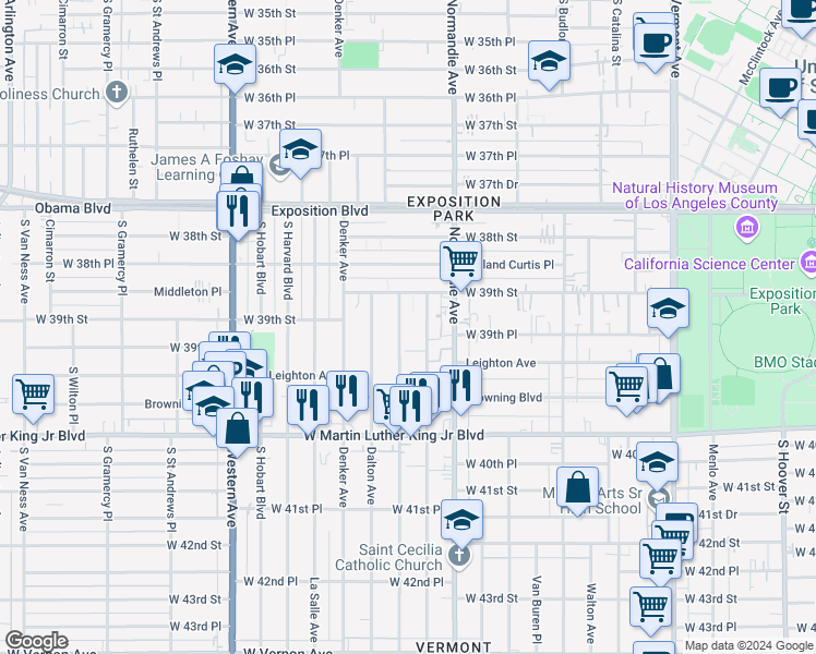 map of restaurants, bars, coffee shops, grocery stores, and more near 3922 Halldale Avenue in Los Angeles