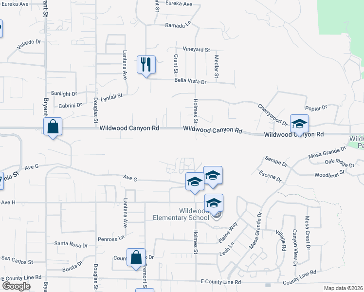 map of restaurants, bars, coffee shops, grocery stores, and more near in Yucaipa