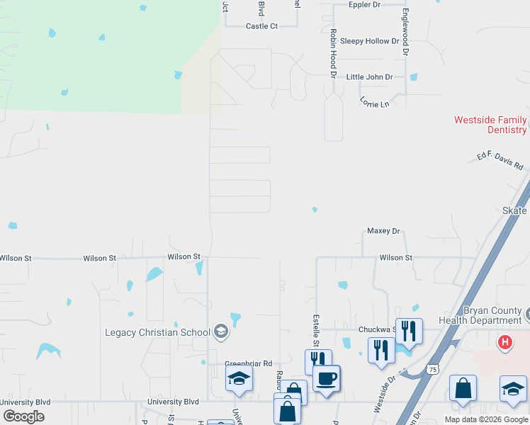 map of restaurants, bars, coffee shops, grocery stores, and more near 3401 Heritage Drive in Durant