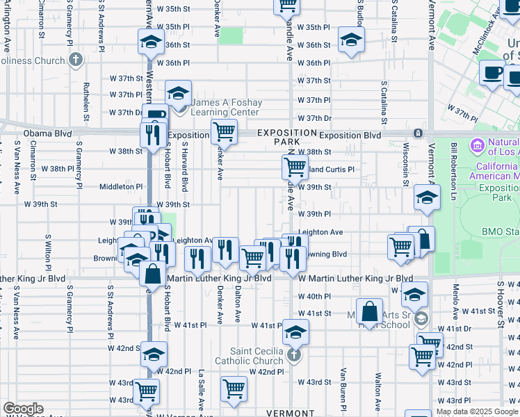 map of restaurants, bars, coffee shops, grocery stores, and more near 3922 Halldale Avenue in Los Angeles