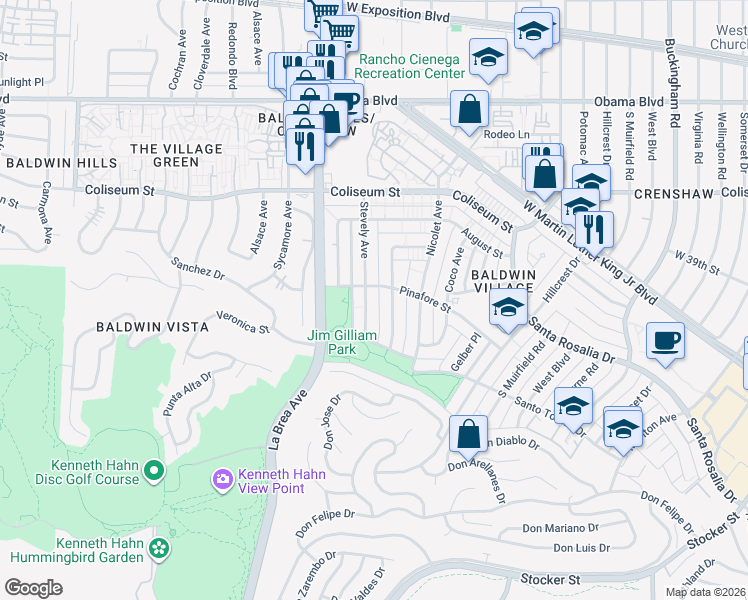 map of restaurants, bars, coffee shops, grocery stores, and more near 4032 Stevely Avenue in Los Angeles