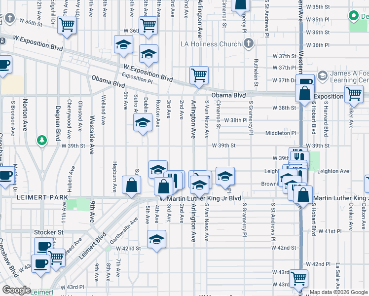 map of restaurants, bars, coffee shops, grocery stores, and more near 3900 2nd Avenue in Los Angeles