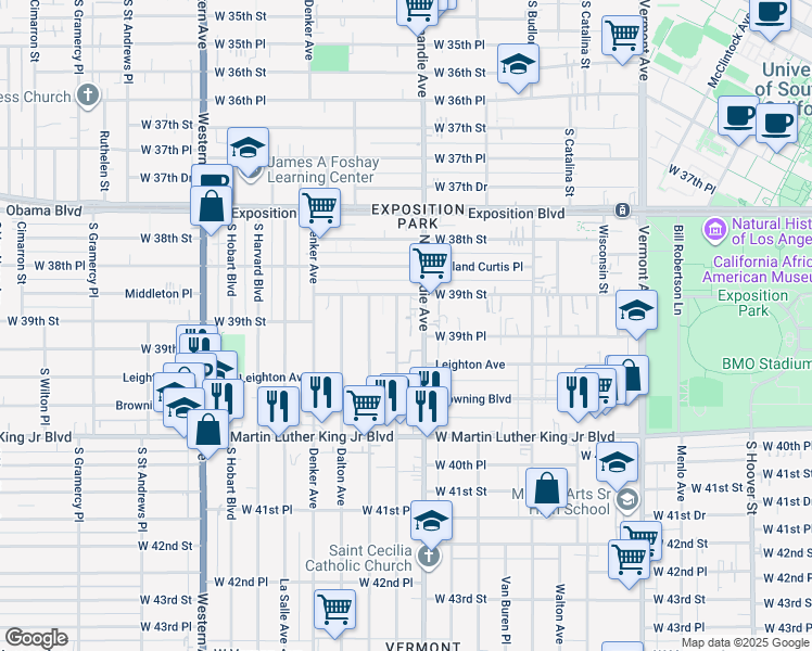 map of restaurants, bars, coffee shops, grocery stores, and more near 3927 Normandie Avenue in Los Angeles