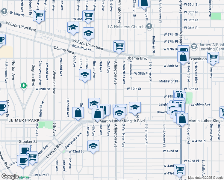 map of restaurants, bars, coffee shops, grocery stores, and more near 3913 Arlington Avenue in Los Angeles