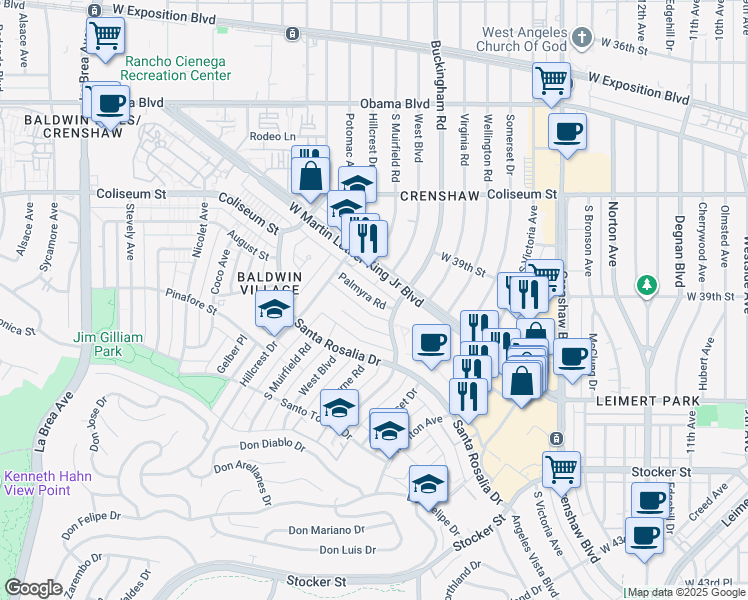 map of restaurants, bars, coffee shops, grocery stores, and more near 4018 Buckingham Road in Los Angeles