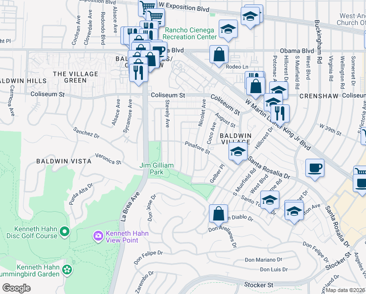 map of restaurants, bars, coffee shops, grocery stores, and more near 4032 Stevely Avenue in Los Angeles