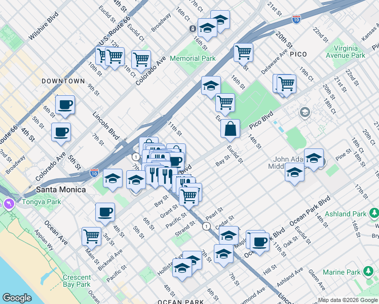 map of restaurants, bars, coffee shops, grocery stores, and more near 3331 West 157th Street in Gardena