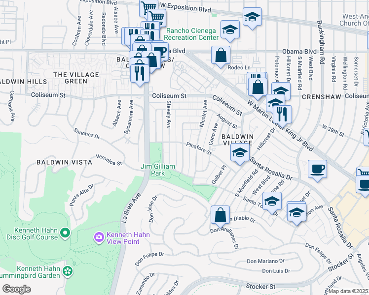 map of restaurants, bars, coffee shops, grocery stores, and more near 4032 Stevely Avenue in Los Angeles
