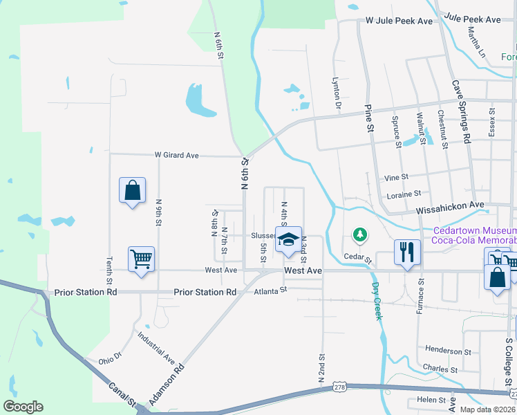 map of restaurants, bars, coffee shops, grocery stores, and more near 389 5th Street in Cedartown