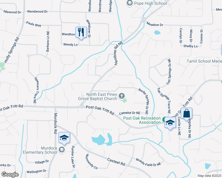 map of restaurants, bars, coffee shops, grocery stores, and more near 3287 Harvest Way in Marietta