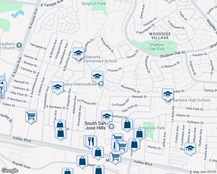 map of restaurants, bars, coffee shops, grocery stores, and more near 1812 Arizona in West Covina