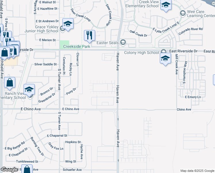 map of restaurants, bars, coffee shops, grocery stores, and more near 3242 South Coral Paseo in Ontario