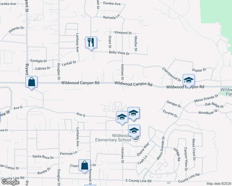 map of restaurants, bars, coffee shops, grocery stores, and more near in Yucaipa