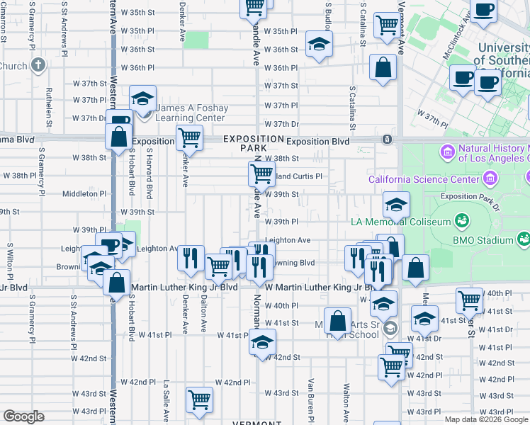 map of restaurants, bars, coffee shops, grocery stores, and more near 3918 Normandie Avenue in Los Angeles