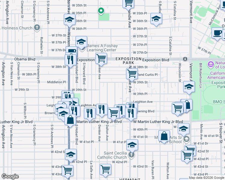 map of restaurants, bars, coffee shops, grocery stores, and more near 3932 Halldale Avenue in Los Angeles
