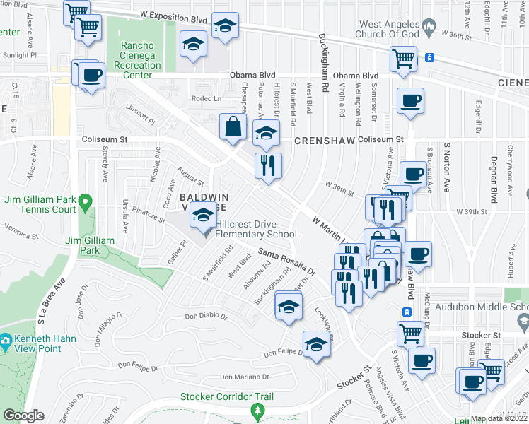 map of restaurants, bars, coffee shops, grocery stores, and more near 4115 Palmwood Drive in Los Angeles
