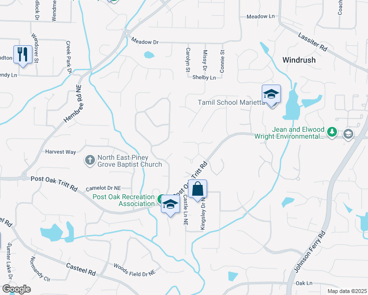 map of restaurants, bars, coffee shops, grocery stores, and more near 3652 Brisbane Drive in Marietta