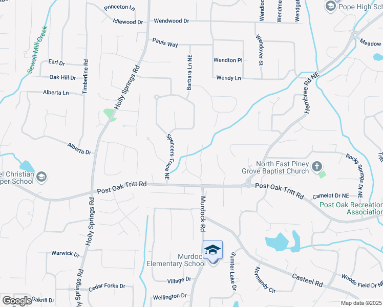 map of restaurants, bars, coffee shops, grocery stores, and more near 2622 Murdock Road in Marietta