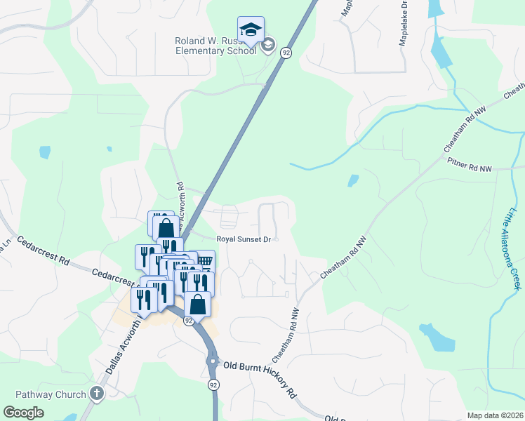 map of restaurants, bars, coffee shops, grocery stores, and more near 60 Mary Wallace Way in Dallas