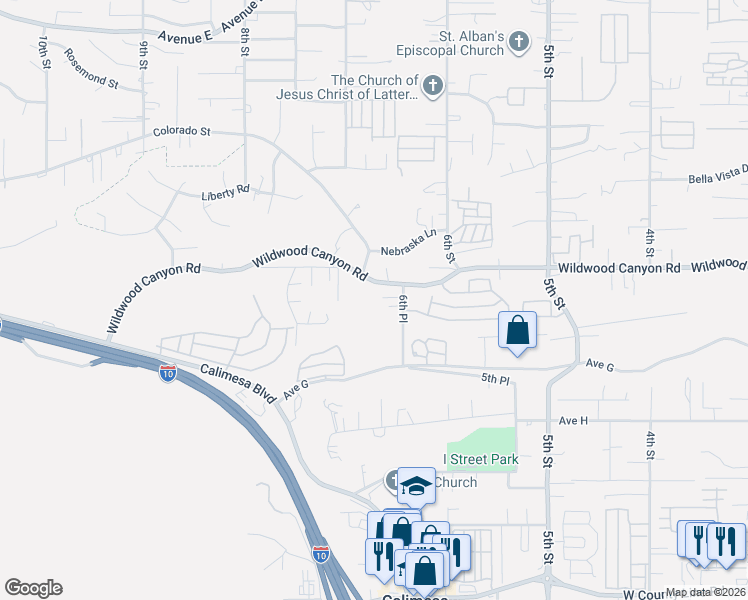 map of restaurants, bars, coffee shops, grocery stores, and more near 13170 6th Place in Yucaipa