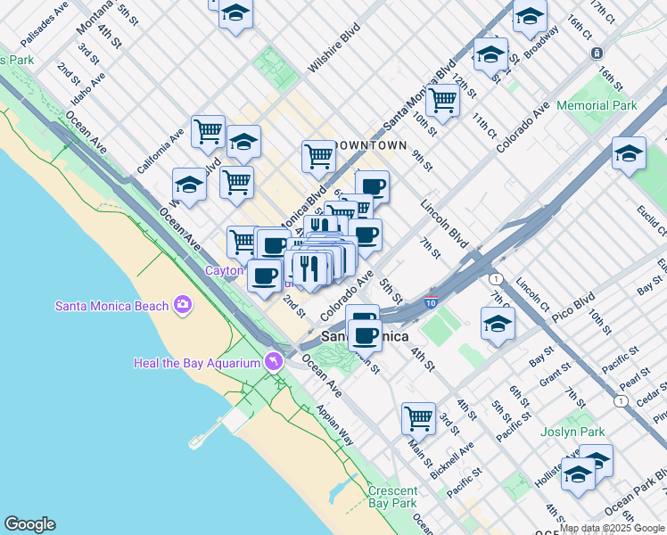 map of restaurants, bars, coffee shops, grocery stores, and more near 4th Street in Santa Monica
