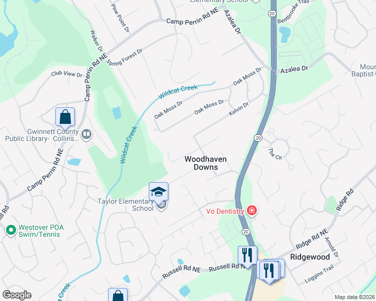 map of restaurants, bars, coffee shops, grocery stores, and more near 891 Thousand Oaks Drive in Lawrenceville