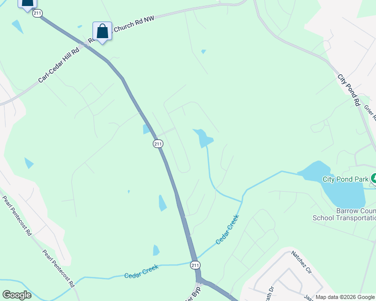map of restaurants, bars, coffee shops, grocery stores, and more near Highpoint Circle in Winder