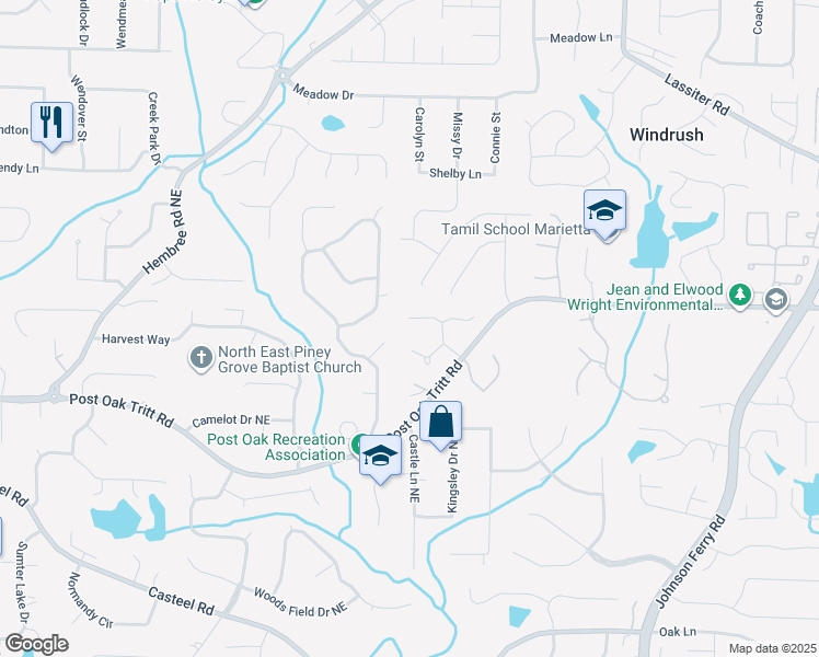 map of restaurants, bars, coffee shops, grocery stores, and more near 3652 Brisbane Drive in Marietta