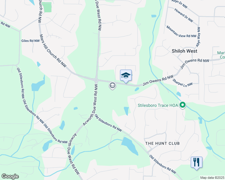map of restaurants, bars, coffee shops, grocery stores, and more near 4179 Jim Owens Road Northwest in Kennesaw
