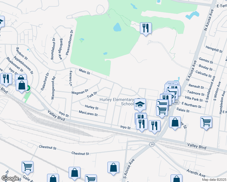 map of restaurants, bars, coffee shops, grocery stores, and more near 430 Chatterton Avenue in La Puente
