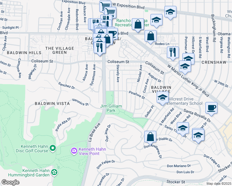 map of restaurants, bars, coffee shops, grocery stores, and more near 4045 Stevely Avenue in Los Angeles