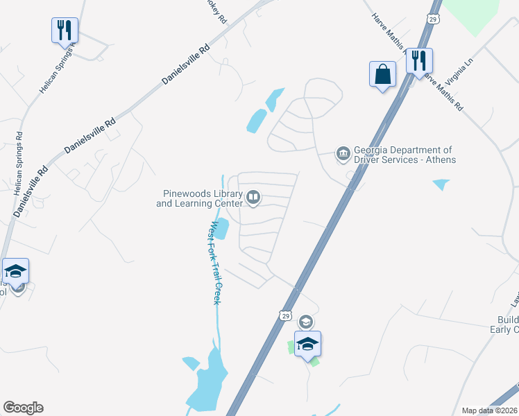 map of restaurants, bars, coffee shops, grocery stores, and more near 1465 U.S. 29 in Athens