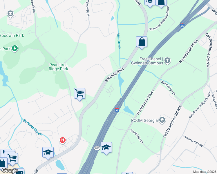 map of restaurants, bars, coffee shops, grocery stores, and more near 821 Riverdance Drive in Suwanee