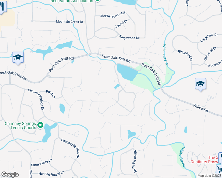 map of restaurants, bars, coffee shops, grocery stores, and more near 1498 Camp Point Court Norteast in Roswell