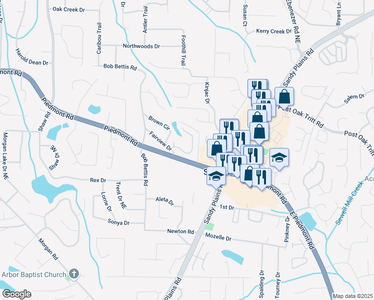 map of restaurants, bars, coffee shops, grocery stores, and more near 2713 Stillwater Lake Lane in Marietta
