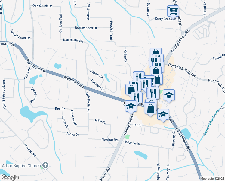 map of restaurants, bars, coffee shops, grocery stores, and more near 2713 Stillwater Lake Lane in Marietta